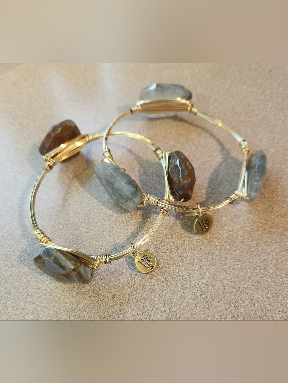 Bourbon and Bowties Bangle Bracelets Goldtone Wire Wrap Gemstones Set 2 NWOT $32